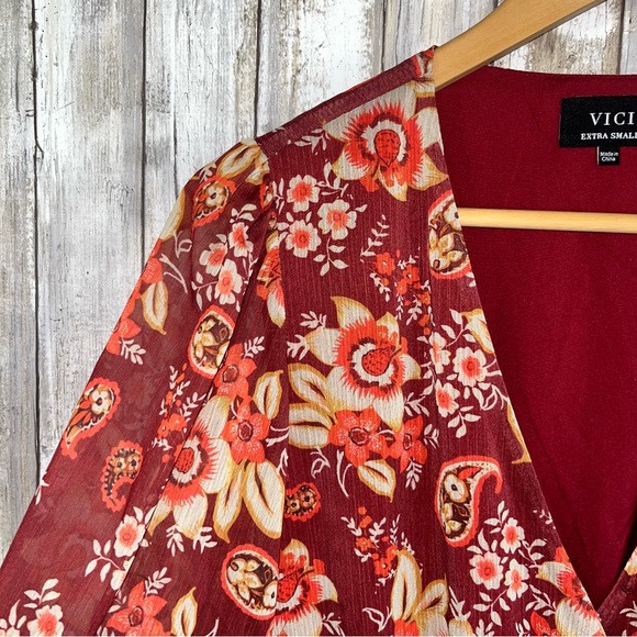 Vici Red Honey Crisp Tie Waist Floral Dress - Picture 5 of 8